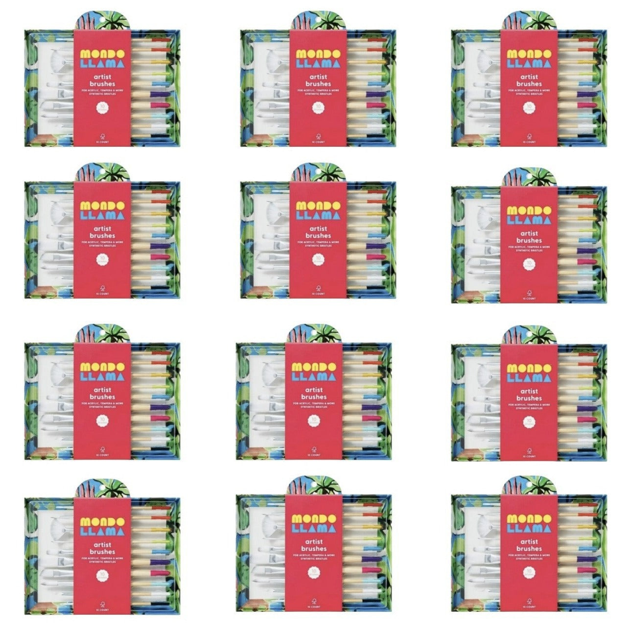 Lot 12 Mondo LLama Artist Paintbrush 10Pc Set Synthetic Bristles Acrylic Tempera
