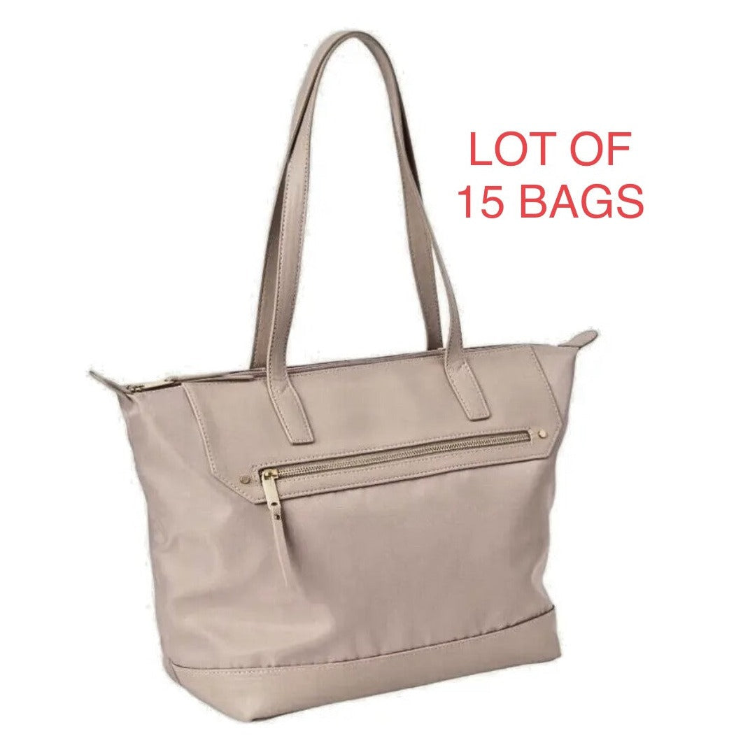 Wholesale Lot - Time And Tru Adelle Nylon Women's Double Shoulder Strap Tote Travel Bag, Nomad Brown - 15 Units Liquidations overstock inventory flea markets fleamarket resellers small lots