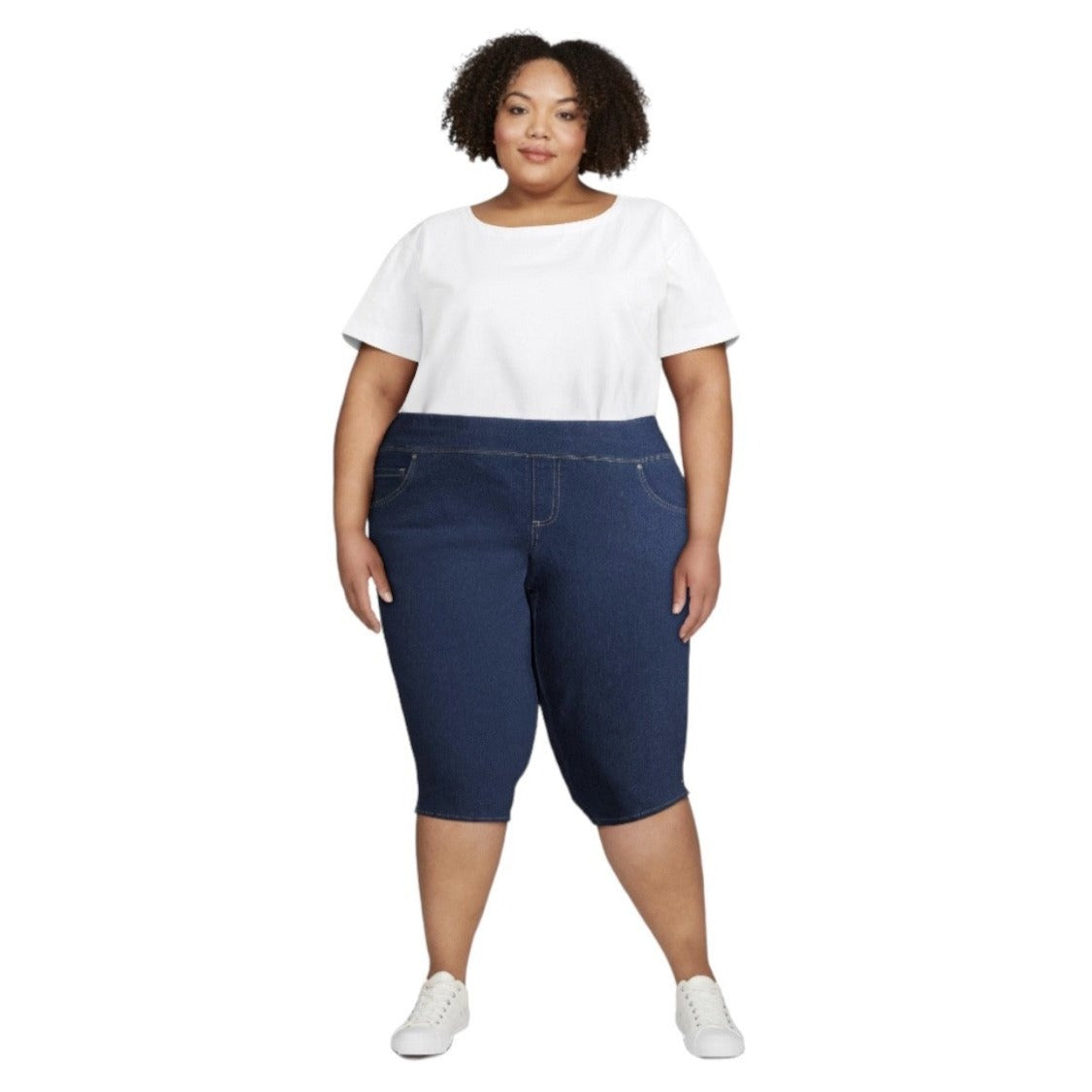 Terra & Sky Women's Sretch Pull On Denim Capris, Plus Size 5X (32W-34W)