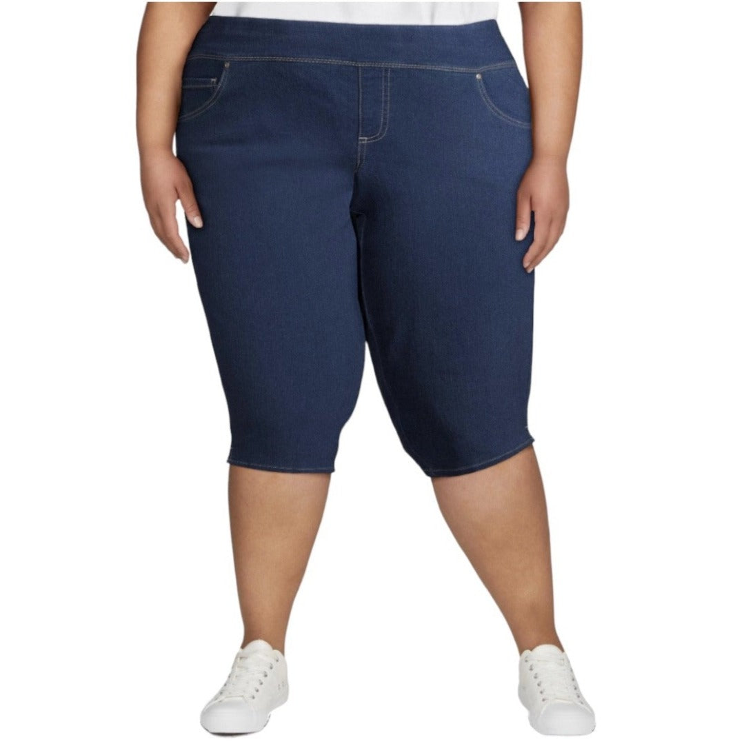 Terra & Sky Women's Sretch Pull On Denim Capris, Plus Size 5X (32W-34W)