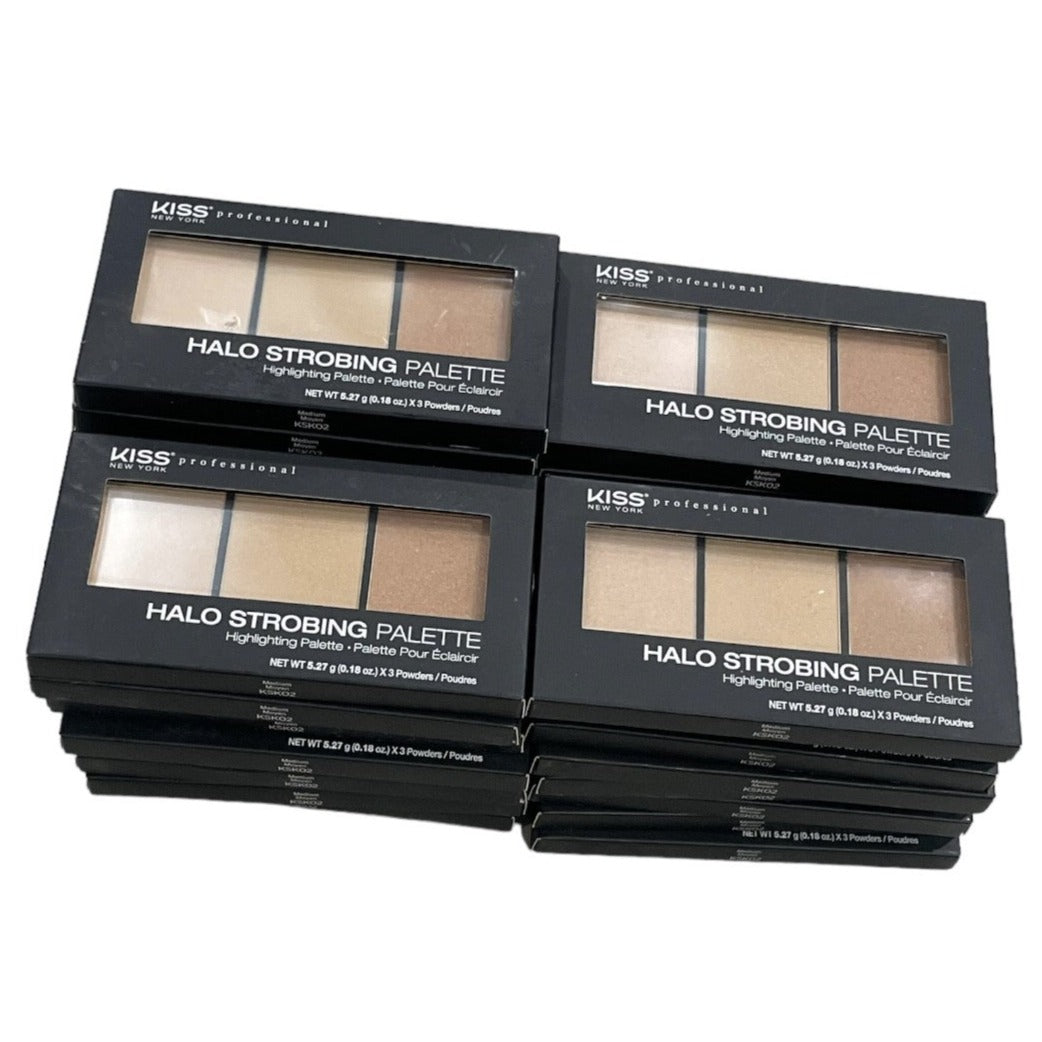 Shelf Pull Makeup - Kiss Halo Strobing Highlighting Palette, Medium KSK02 - 33 Units cosmetics liquidations overstock surplus wholesale
