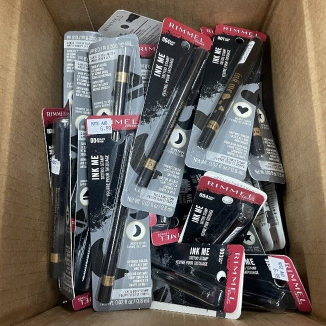 Shelf Pull Makeup - Rimmel London Ink Me Tattoo Stamp, Assortent Of Heart, Star, Moon, Diamond Shapes, Black - 45 Units cosmetics liquidations overstock wholesale