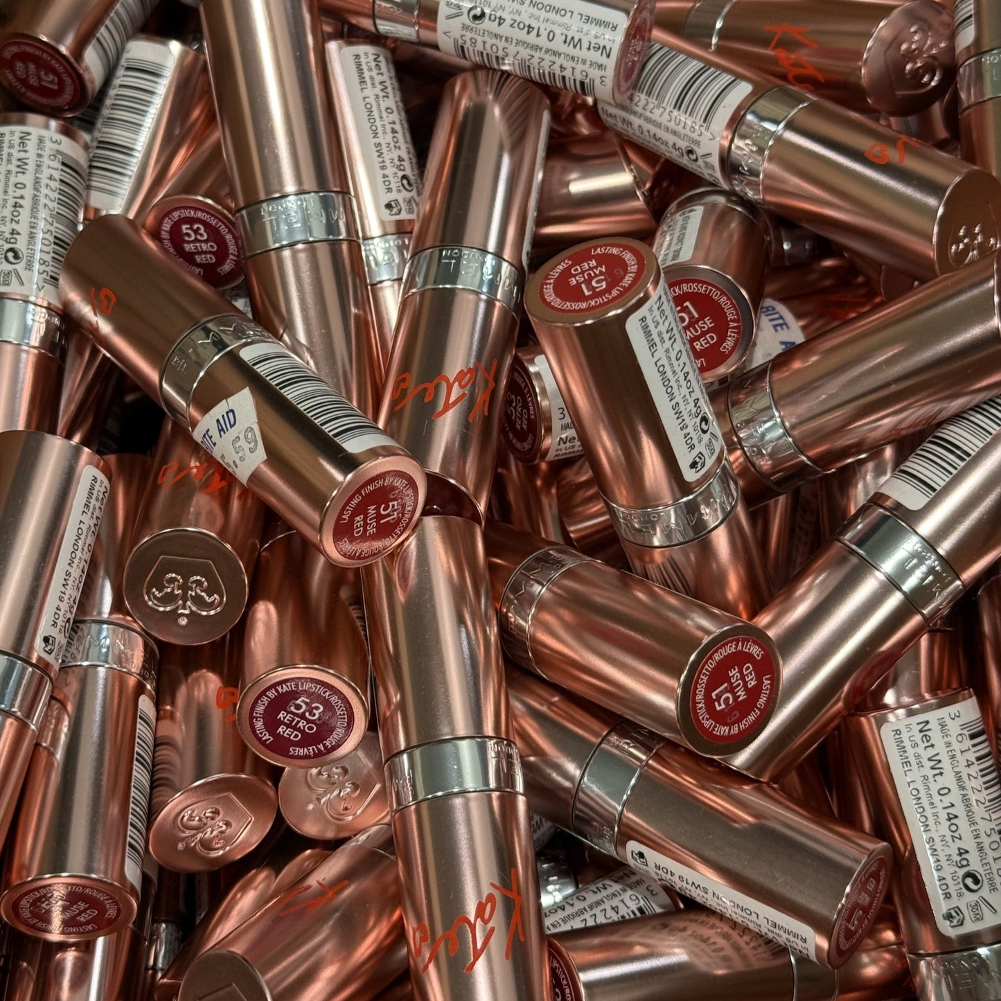 SALVAGE Makeup - Rimmel London Lasting Finish By Kate Lipstick, Assorted - 100 PCs Lot cosmetics liquidarion overstock inventory for ecommerce ebay amazon flea market boutique garage sale surplus