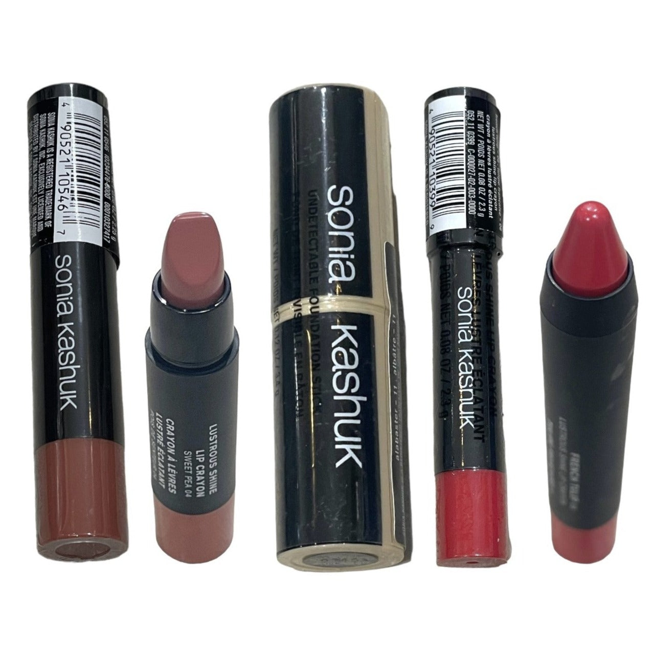 Overstock Makeup Sonia Kashuk Lustrous Shine Lip Crayon, Sweet Pea 04, French Tulip 06, And Undetectable Foundation Stick ALMOND 12 (50 Pcs) cosmetics liquidations HBA Health & Beauty Boutique inventory flea market