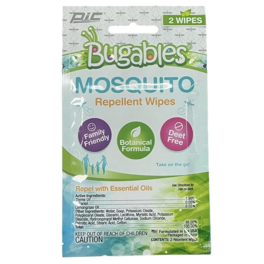PIC Bugables Deet Free Essential Oils Mosquito Repellent Wipes, 2 Wipes Per Pack - 72 Packs Lot camping supplies