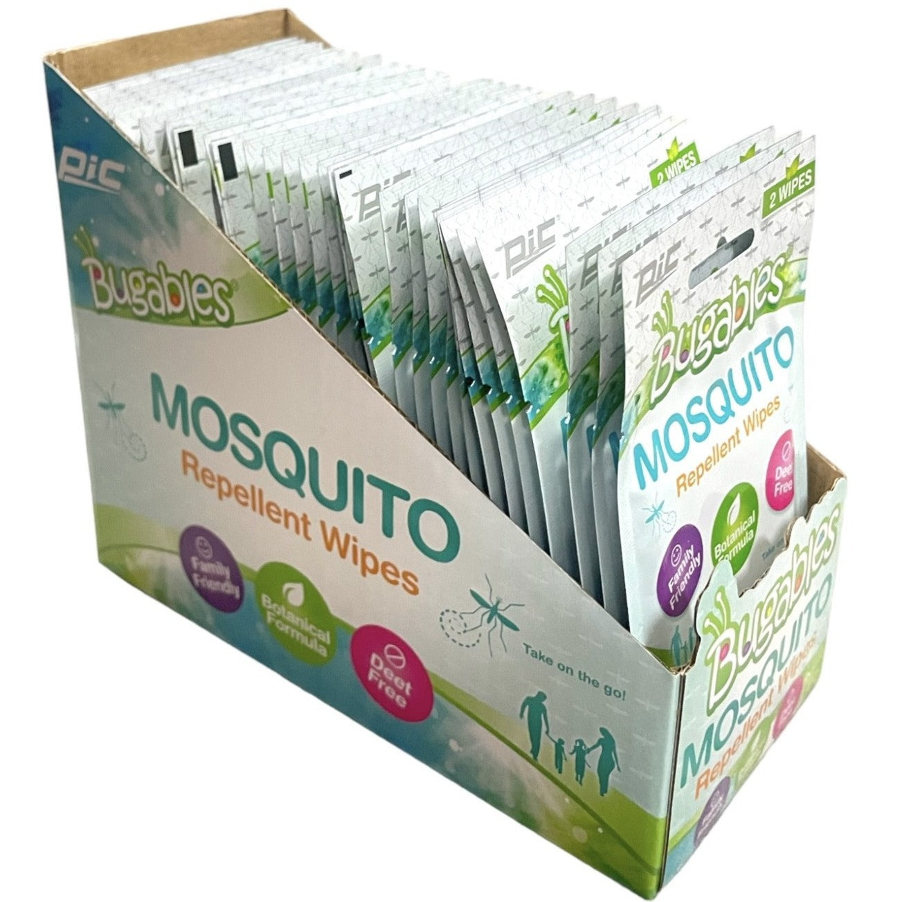 PIC Bugables Deet Free Essential Oils Mosquito Repellent Wipes, 2 Wipes Per Pack - 72 Packs Lot camping supplies