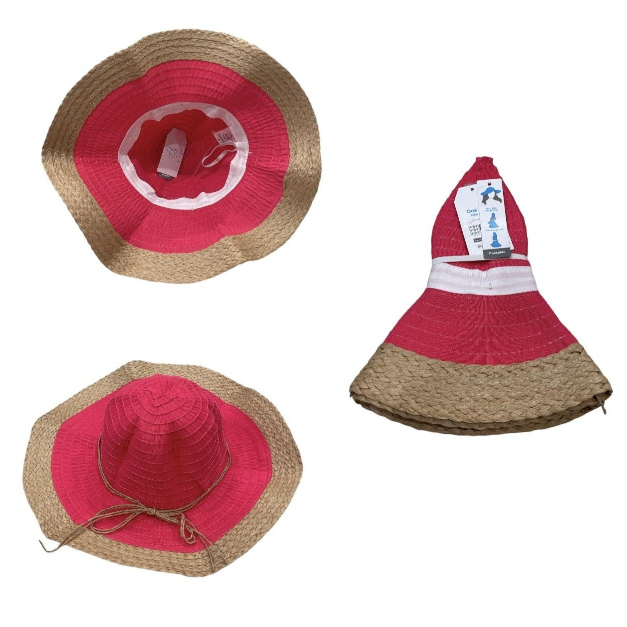 Overstock Hats - Time And Tru Women's Paper Straw Packable Floppy Hat, One Size, Assorted Colors - 28 PCs Lot boutique inventory flea markets wholesale liquidation