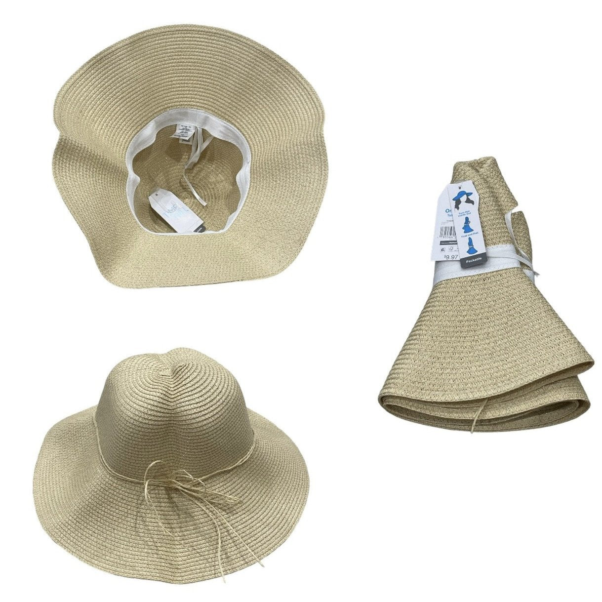 Overstock Hats - Time And Tru Women's Paper Straw Packable Floppy Hat, One Size, Assorted Colors - 28 PCs Lot boutique inventory flea markets wholesale liquidation
