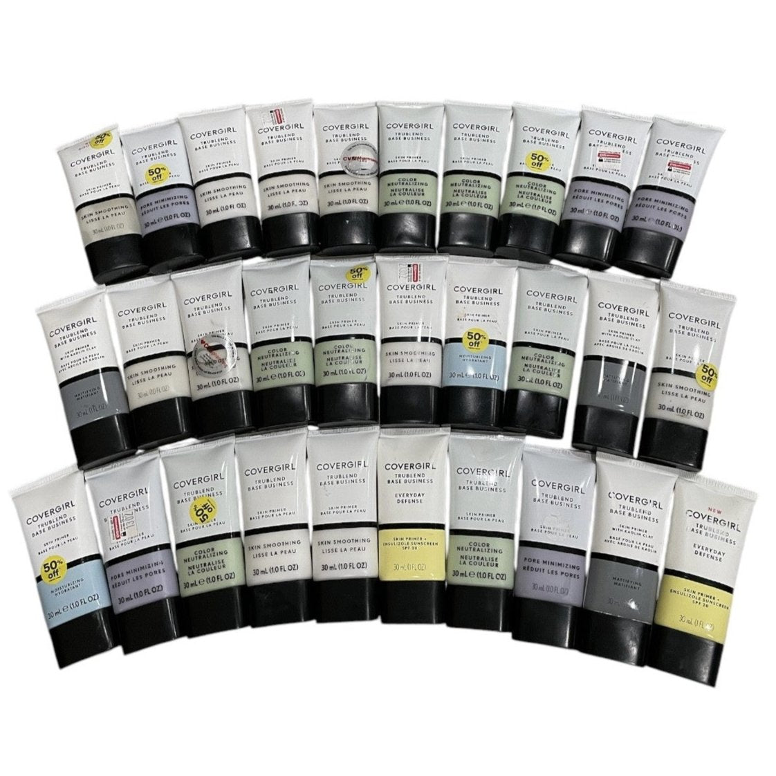 Shelf Pull Makeup - COVERGIRL Trublend Base Business Skin Primer, Assorted, 1.0 FL OZ - 30 PCs Lot cosmetics liquidation overstock wholesale inventory for flea market boutique makeup store HBA