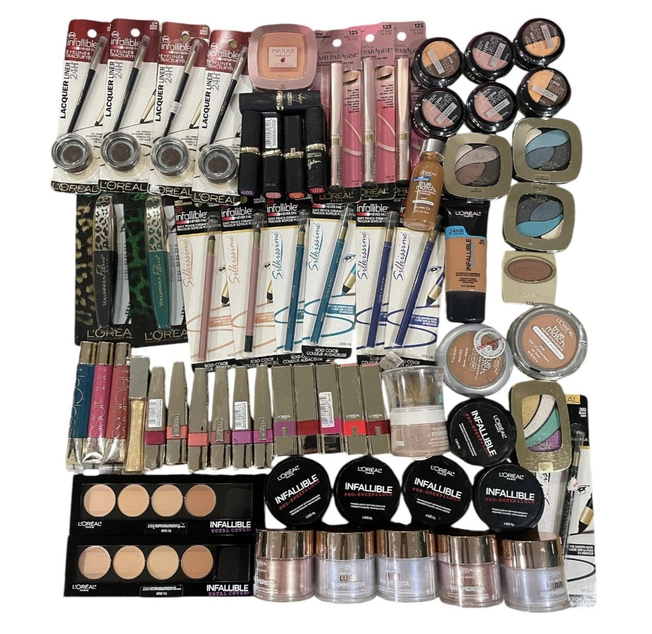 Shelf Pull Makeup - L'Oreal Paris Assorted Products, Foundation, Lipsticks, Eyeshadows & More - 70 PCs Lot cosmetics liquidation wholesale flea market vendors inventory boutique garage sale ecommerce amazon ebay inventory