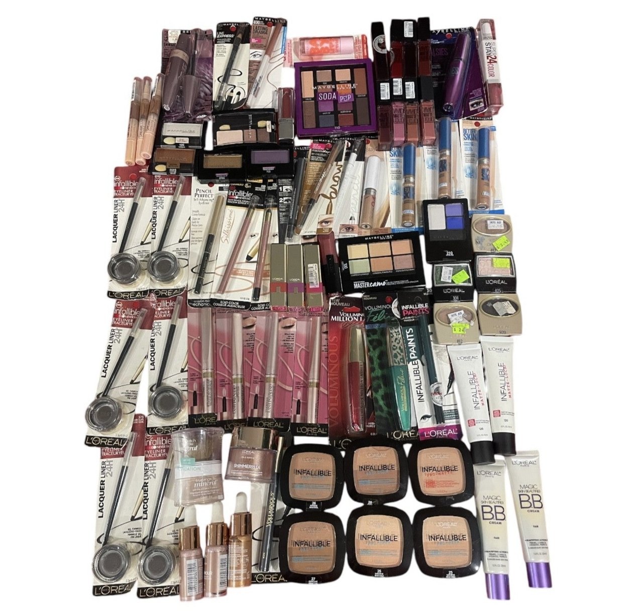 Shelf Pull Makeup - L'Oreal, Maybelline Cosmetics Mixed Box, Assorted Products - 75 PCs Lot liquidations iventory for ecommerce ebay amazon boutique overstock wholesale surplus