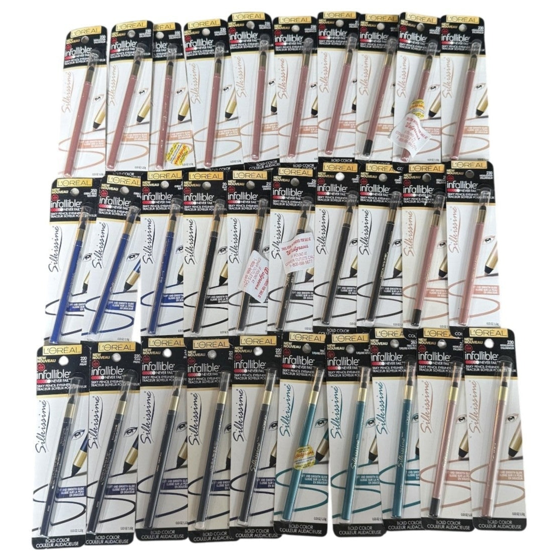 Shelf Pull Makeup - L'Oréal Paris Infallible Never Fail silky pencil Sharpenable Eyeliner, Assorted Shades - 30 PCs Lot cosmetics liquidations overstock wholesale inventory for amazon ebay ecommerce boutiques