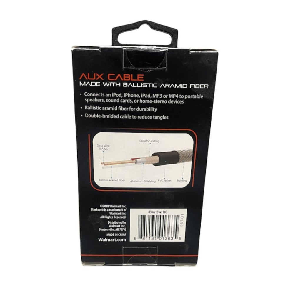 Blackweb 3.5MM Aux Cable, 6 ft, Double Braided, Black