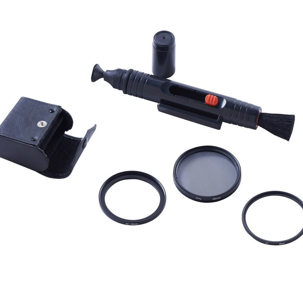 ONN UV & Polarizing Filter Kit & Lens Cleaning Pen, Fits Most 52 mm 58 mm DSLR, Imitation Leather Filter Pouch Included