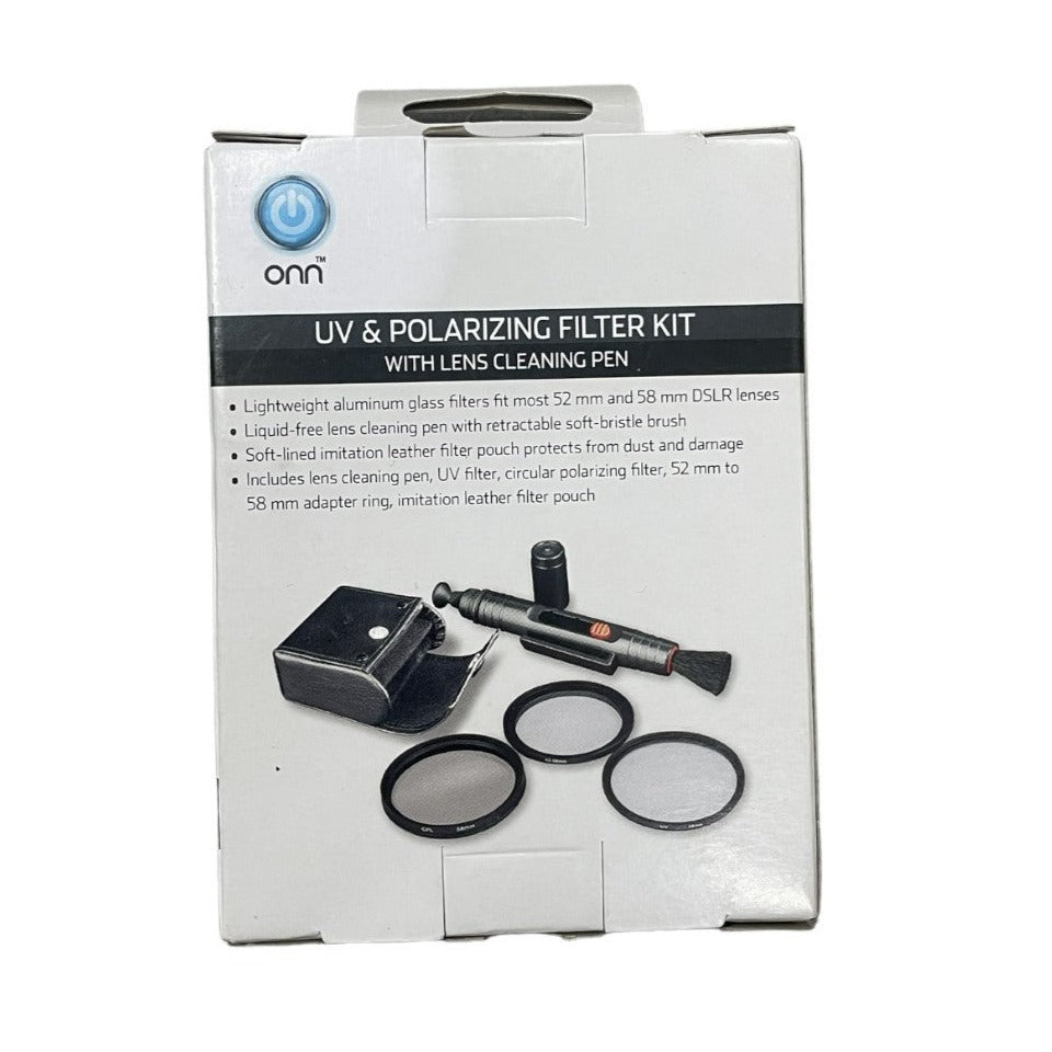 ONN UV & Polarizing Filter Kit & Lens Cleaning Pen, Fits Most 52 mm 58 mm DSLR, Imitation Leather Filter Pouch Included