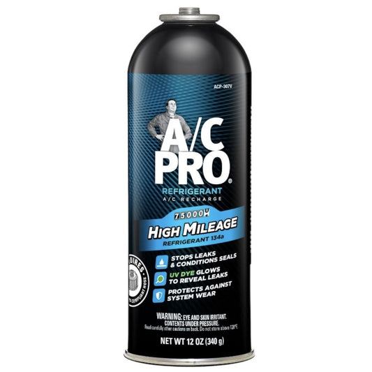 A/C Pro High Mileage R-134a A/C Recharge Auto Air Conditioner Refrigerant Refill, 12oz 