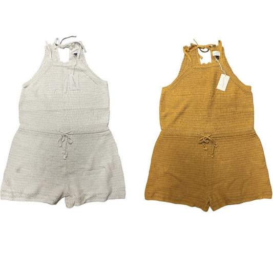 Apparel Wholesale Lot -  Universal Thread Women's Yellow Knit Romper, Sleeveless Drawstring, Assorted Sizes - 11 Units