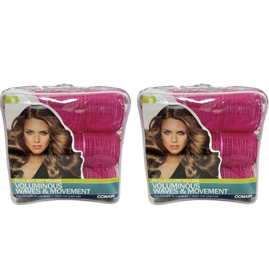 Conair Mega Self Grip Rollers Voluminous Waves & Movement, 9 PCs Each - 2 PACKS