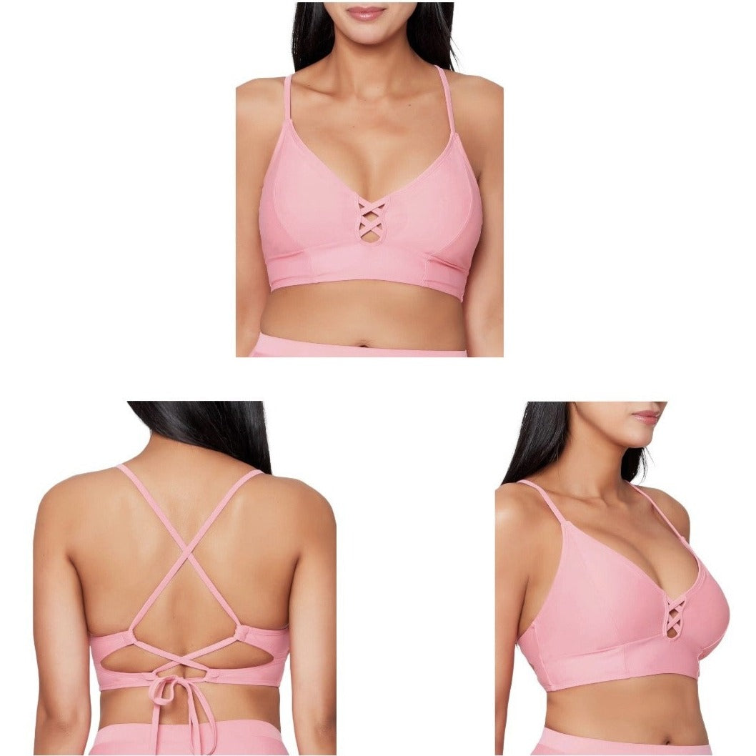 Js Jessica Simpson Women's Cropped Cami Swimsuit Top, With Center Front Lacing, SMALL - Pack Of 3