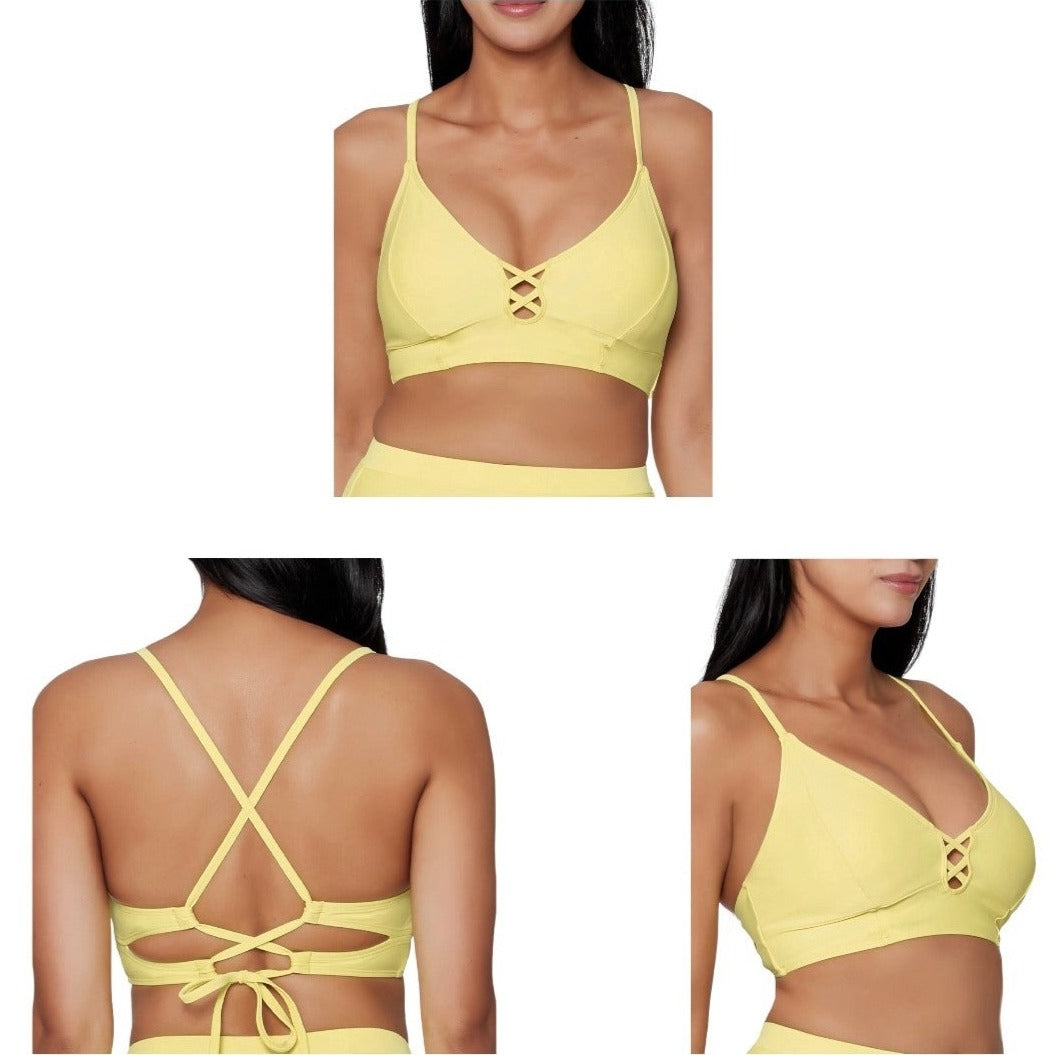 Js Jessica Simpson Women's Cropped Cami Swimsuit Top, With Center Front Lacing, SMALL - Pack Of 3