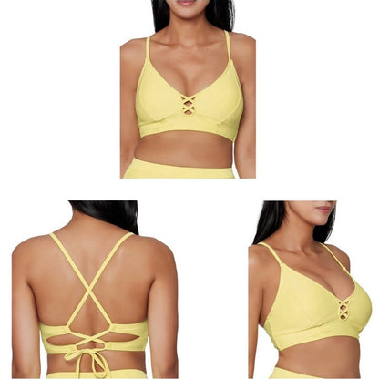 Js Jessica Simpson Women's Cropped Cami Swimsuit Top, With Center Front Lacing, SMALL - Pack Of 3