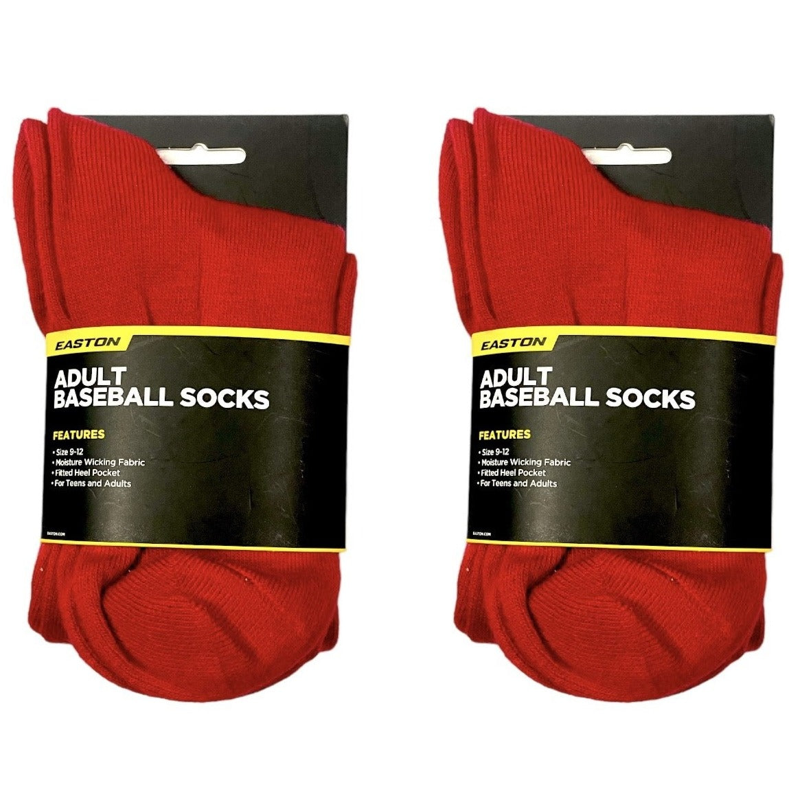 Easton Baseball Softball Socks, Red, Knee High, Adult Size 9-12,  2 Packs