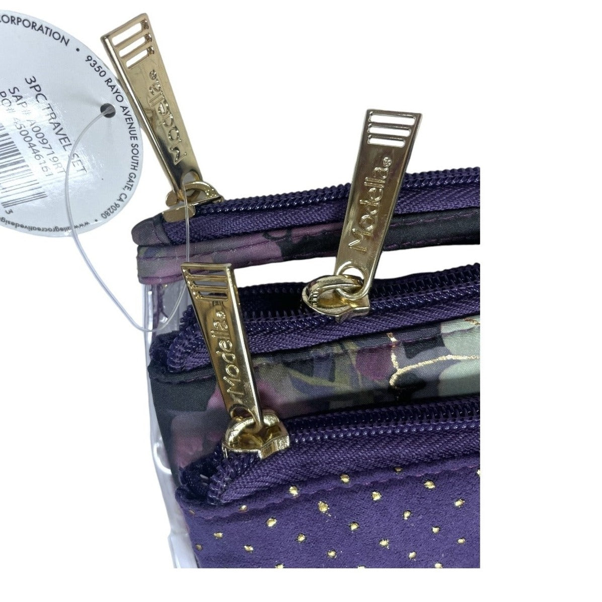 Modella Fashion Forever 3 PC Travel Makeup Bag Set Clear, Purple, Flowers