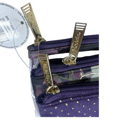 Modella Fashion Forever 3 PC Travel Makeup Bag Set Clear, Purple, Flowers