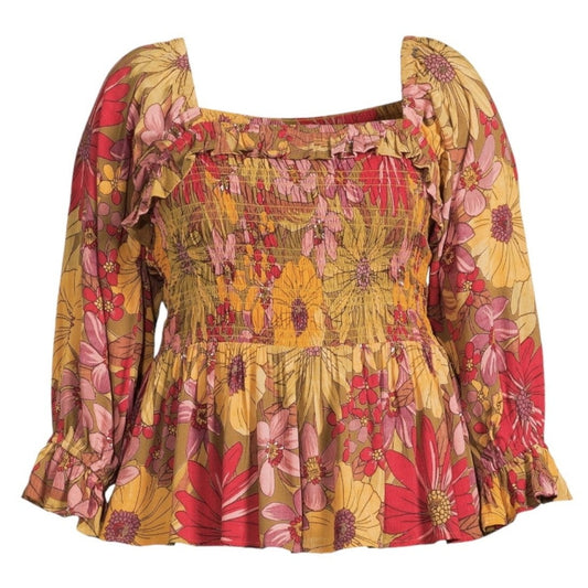 NWT Romantic Gypsy Women's Plus Size Square Neck Top Long Sleeve Floral, Size 4X