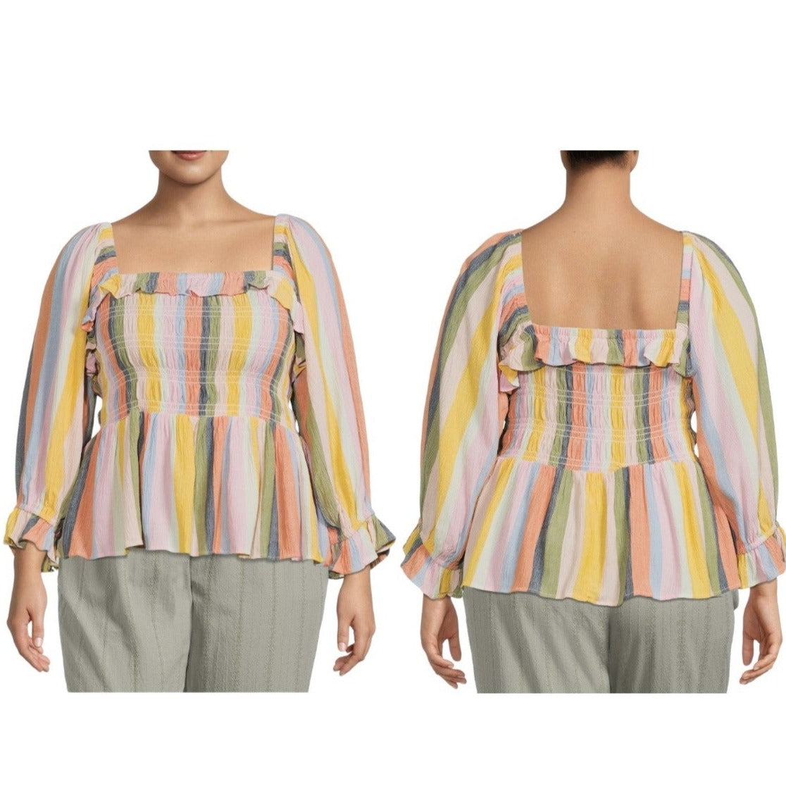 NWT Romantic Gypsy Women's Plus Size Square Neck Top, Long Sleeve, Size 3X