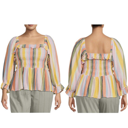NWT Romantic Gypsy Women's Plus Size Square Neck Top, Long Sleeve, Size 3X