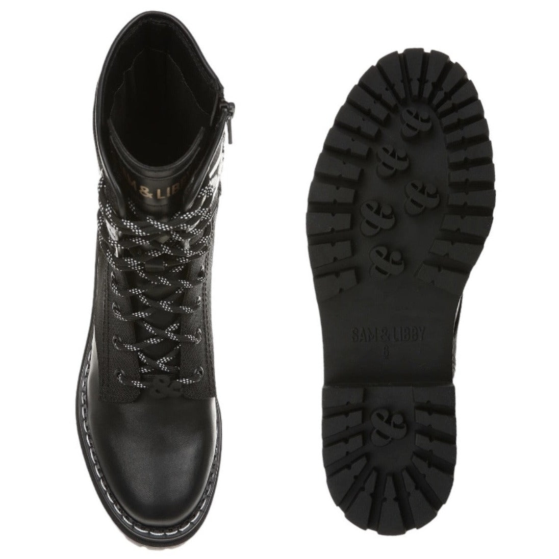 Sam & Libby Women's Stella Embroidered Combat Boot, Black, Size 8.5
