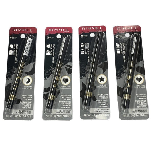 Shelf Pull Makeup - Rimmel London Ink Me Tattoo Stamp, Assortent Of Heart, Star, Moon, Diamond Shapes, Black - 45 Units cosmetics liquidations overstock wholesale