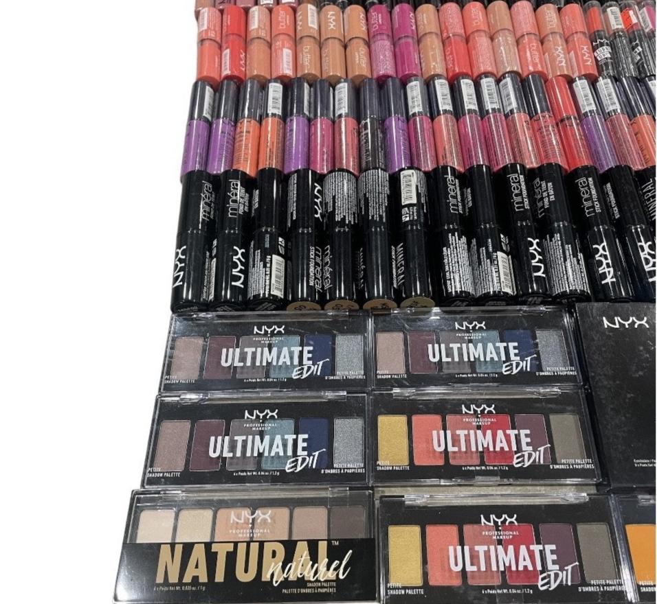 Shelf Pull Makeup - NYX Assorted Products - 145 PCs LOT whjolesale cosmetics liquidations health and beauty HBA boutique flea market inventory ecommerce