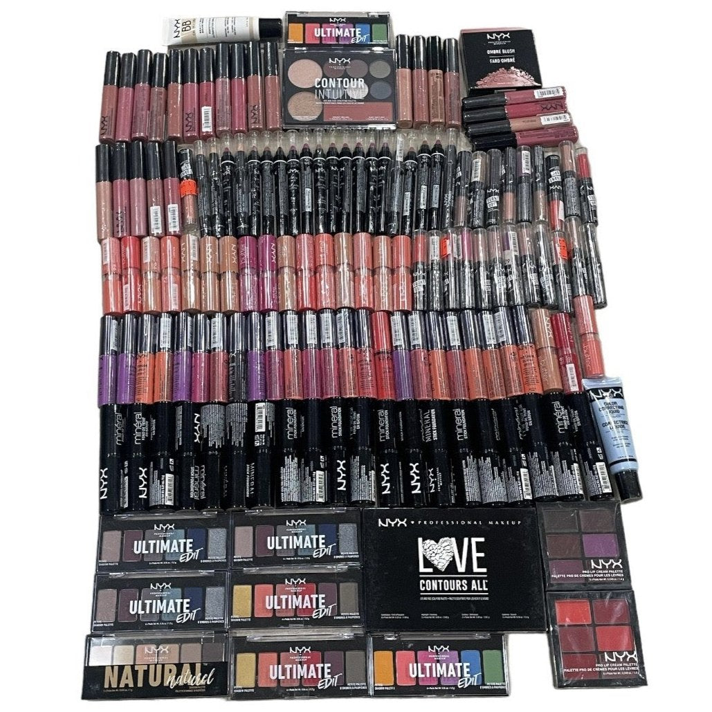 Shelf Pull Makeup - NYX Assorted Products - 145 PCs LOT whjolesale cosmetics liquidations health and beauty HBA boutique flea market inventory ecommerce