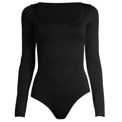 Sofia Jeans By Sofia Vergara Women's Square Neck Bodysuit Long Sleeve Black XS