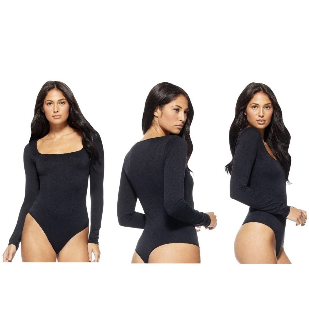 Sofia Jeans By Sofia Vergara Women's Square Neck Bodysuit Long Sleeve Black XS