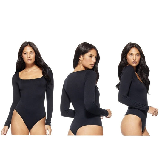 Sofia Jeans By Sofia Vergara Women's Square Neck Bodysuit Long Sleeve Black XS