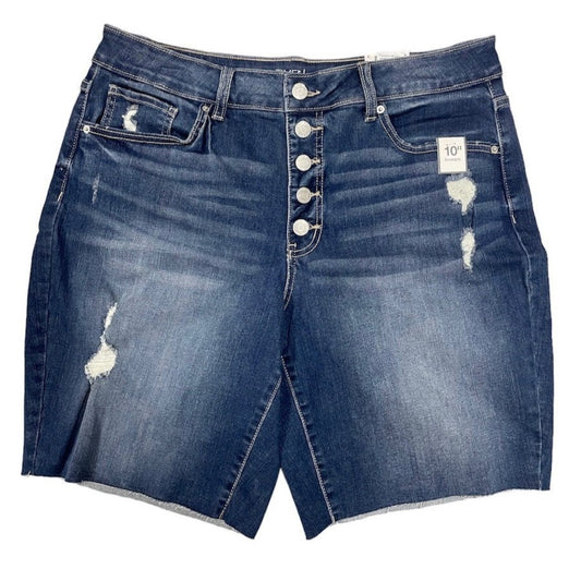 Time And Tru Women's High Rise Button Fly Relaxed Denim Bermuda Short Size 14