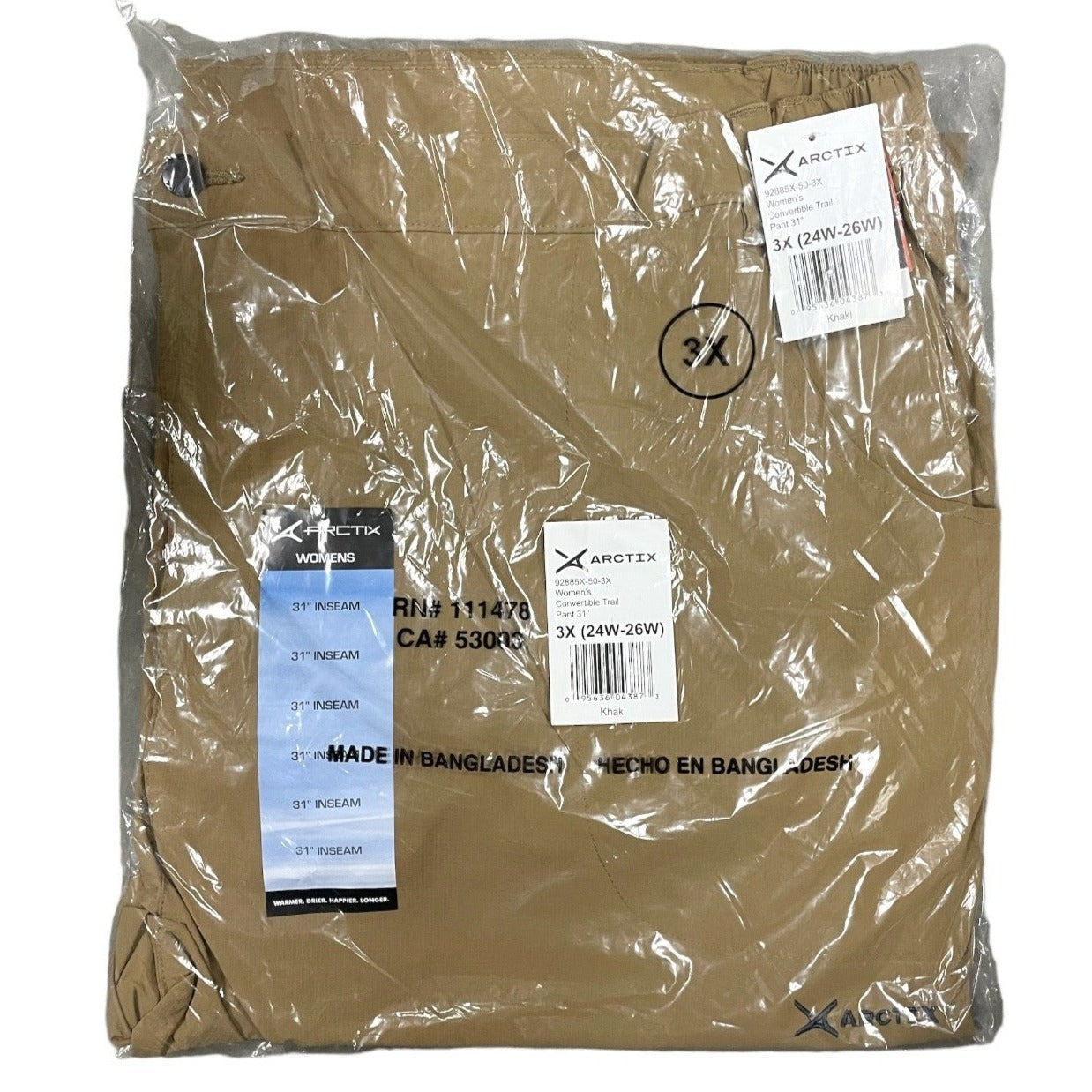 Overstock Apparel - Arctix Women's Convertible Trail Pant, Khaki, Plus Size 3X (24W-26W) - 12 Units, bulk sale liquidations