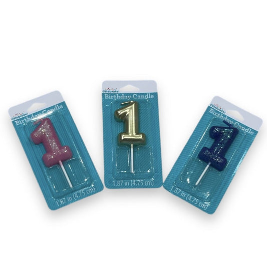 Overstock Party Supplies - Numerical Bithday Candle #1, 2 Inch, Blue, Pink, Gold - 48 Units liquidations merchandise flea market boutique party lanners