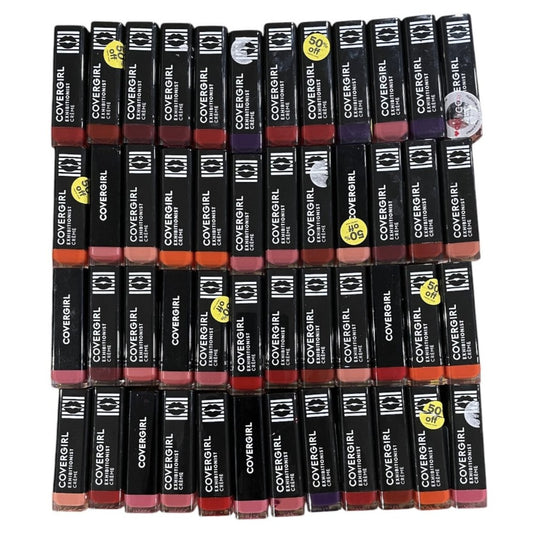 Shelf Pull Makeup - COVERGIRL Exhibitionist Creme Lipstick, Assorted Shades - 48 PCs Lot cosmetics liquidation wholesale overstock surplus inventory HBA