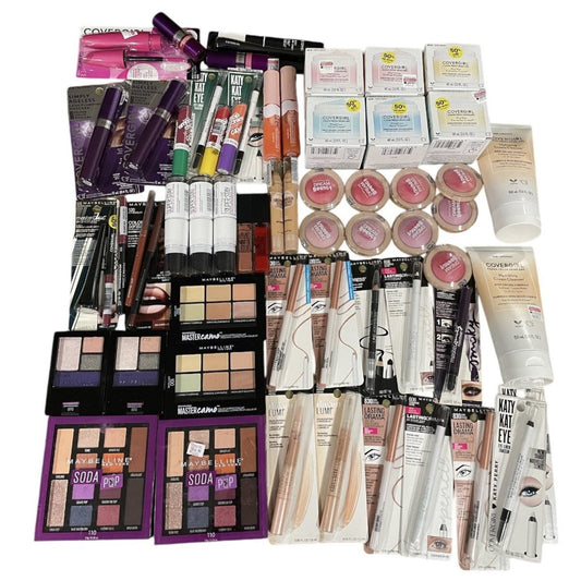 Shelf Pull Makeup - Maybelline & Covergirl Cosmetics Mixed Box, Assorted Products - 65 PCs Lot cosmetics liquidation inventory for amazon ebay ecommerce hba wholesale overstock 