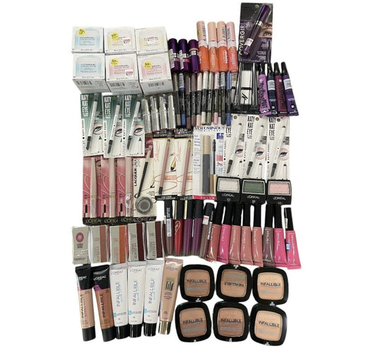 Shelf Pull Makeup - L'Oreal & Covergirl Cosmetics Mixed Box, Assorted Products - 80 PCs Lot liquidation inventory for ebay amazon boutiques flea market overstock wholesale surplus hba