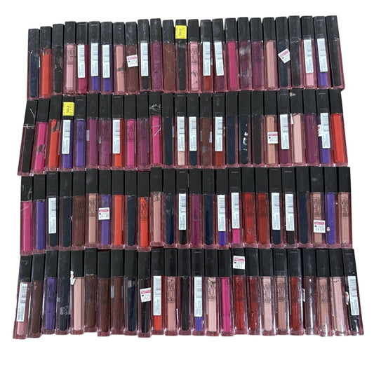 SALVAGE Makeup - Maybelline Vivid Hot LacquerLipstick, Assorted - 100 PCs Lot cosmetics liquidations wholesale inventory ecommerce flea market boutiques ebay