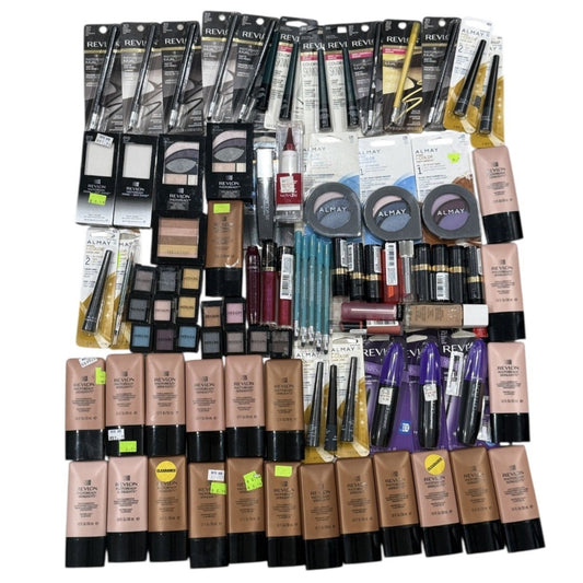 Shelf Pull Makeup - Revlon Almay Assorted Cosmetics Mixed Box, Face, Lips, Eyes - 90 PCs Lot inventory ecommerce ebay amazon garage sale deals wholesale boutique