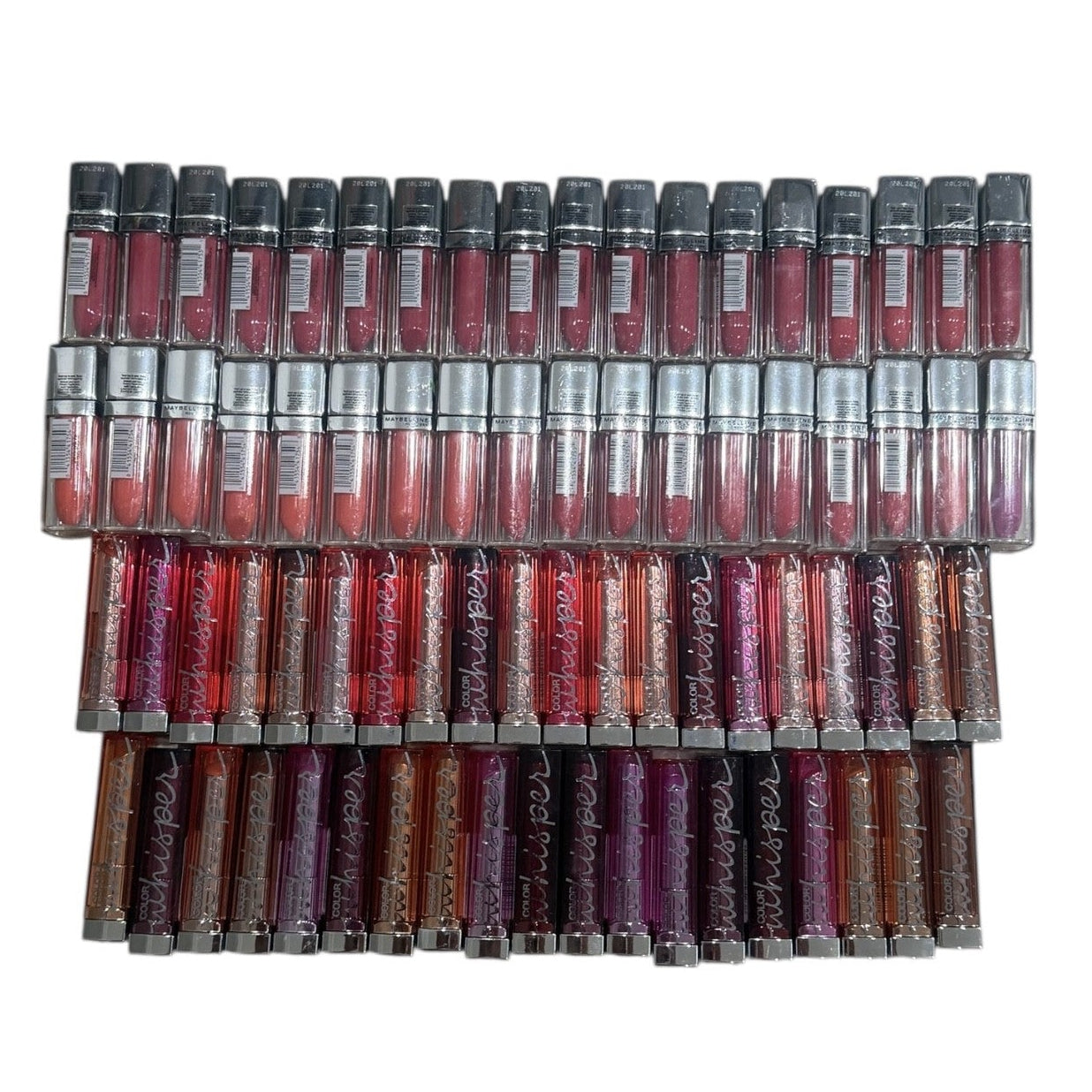 Shelf Pull Makeup - Maybelline New York Color Whisper Lipstick & Color Sensational Elixir Lip Color - 75 PCs Lot makeup cosmetics wholesale liquidations overstck surplus