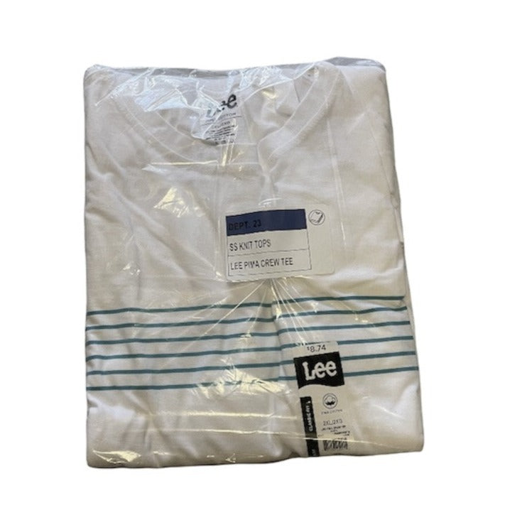 Lee Men's Premium Pima Tee, White & Stripes Size 2XL