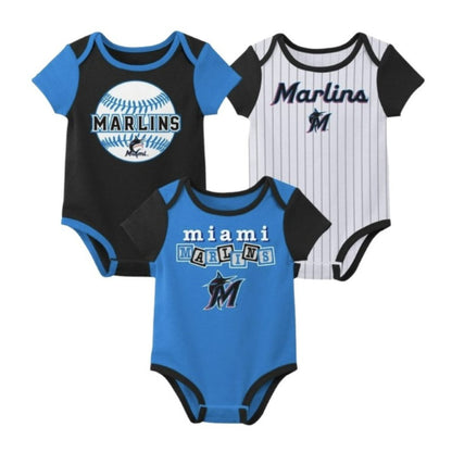 3PC Set Licensed MLB Miami Marlins Newborn Boy's Bodysuit 0-3M