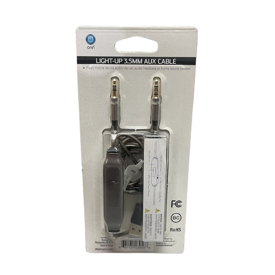 ONN Light Up 3.5MM Aux Cable, 4 ft, ONA18AV028
